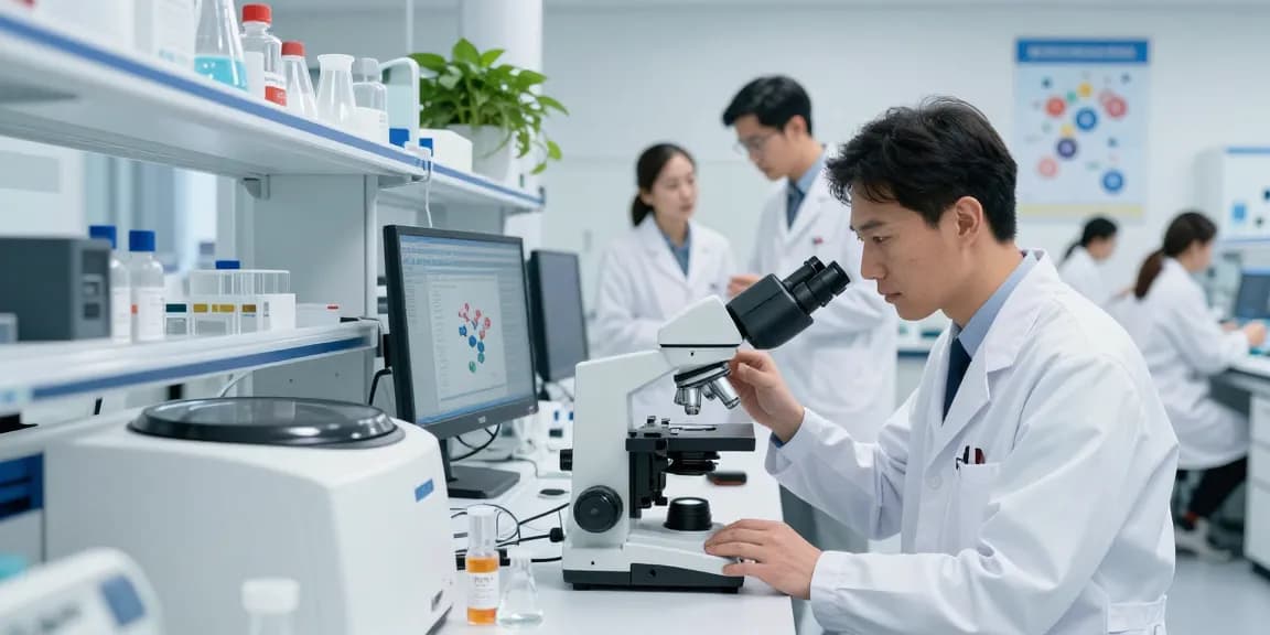 Researching GLP-3 RT in a modern laboratory with scientists analyzing samples.