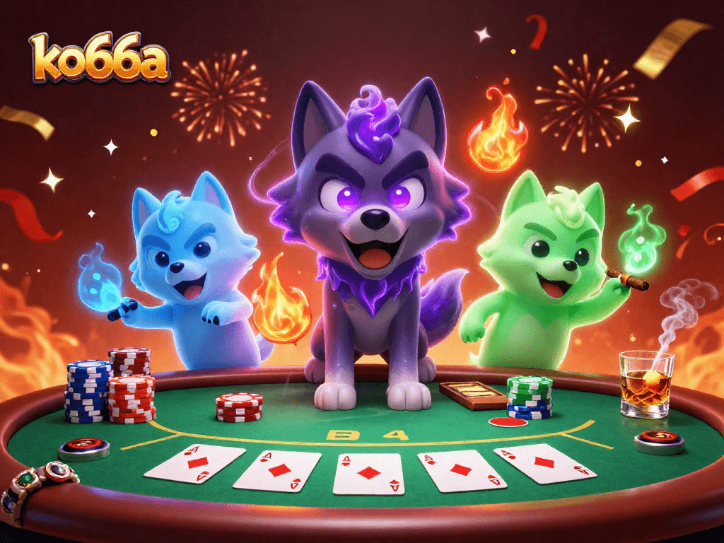 Experience thrilling poker action at ko66a with a captivating wolf-themed casino scene.