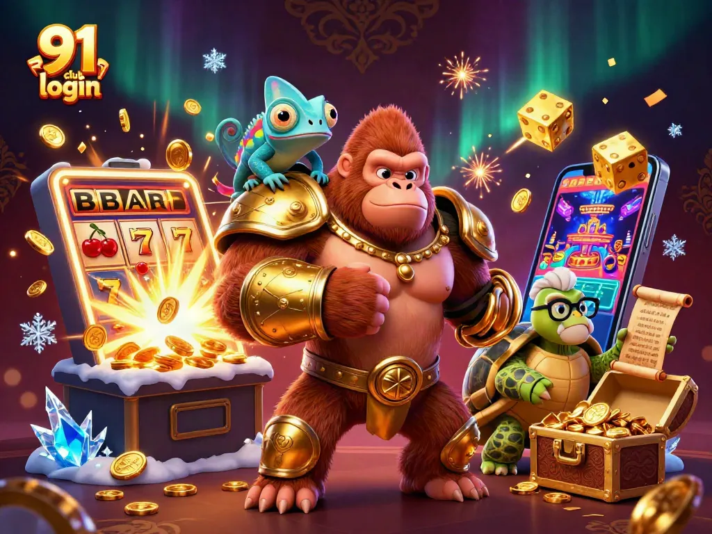 Engage in 91 club login entertainment with vibrant casino-themed characters and dynamic game elements.