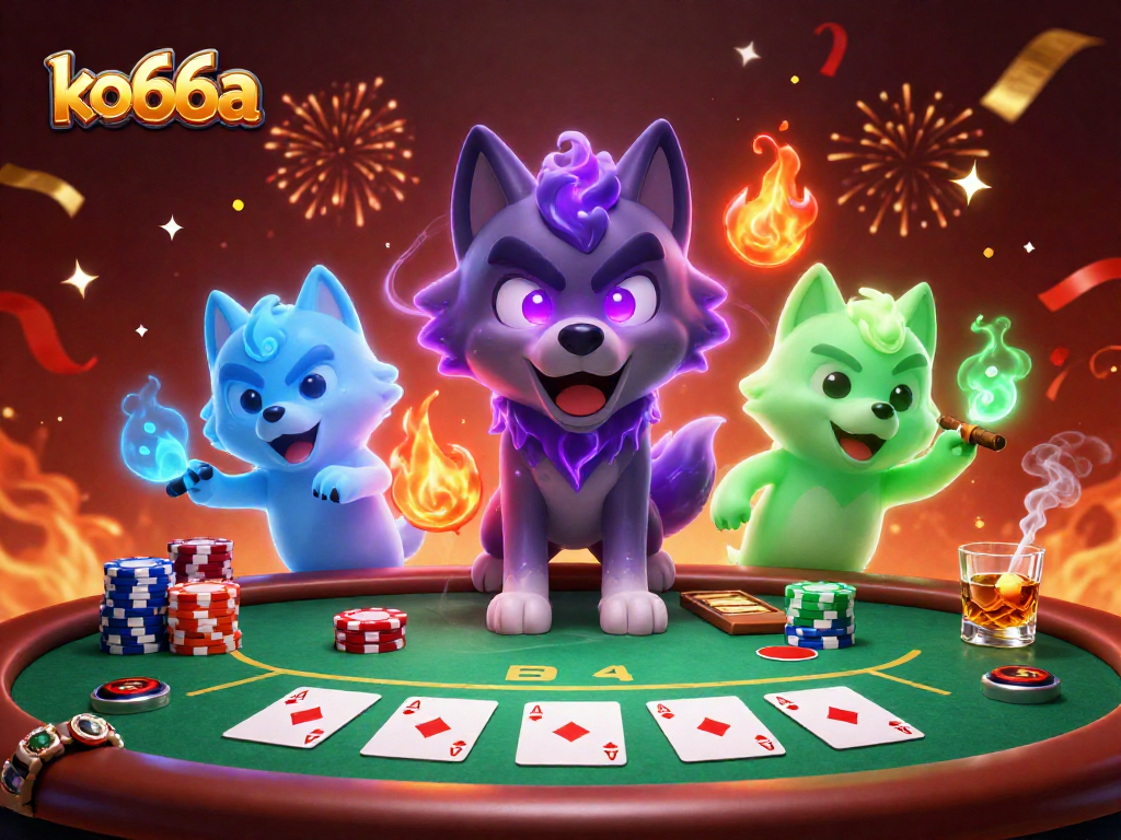 Experience thrilling poker action at ko66a with a captivating wolf-themed casino scene.
