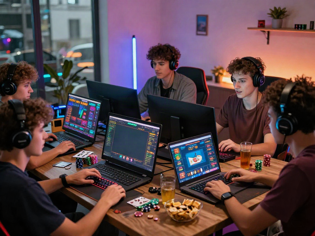 Exciting group gaming session with friends playing 11bet online games in a vibrant setup.