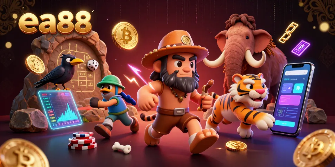 ea88 captures the excitement of a prehistoric casino featuring a unique caveman and saber-toothed tiger duo.