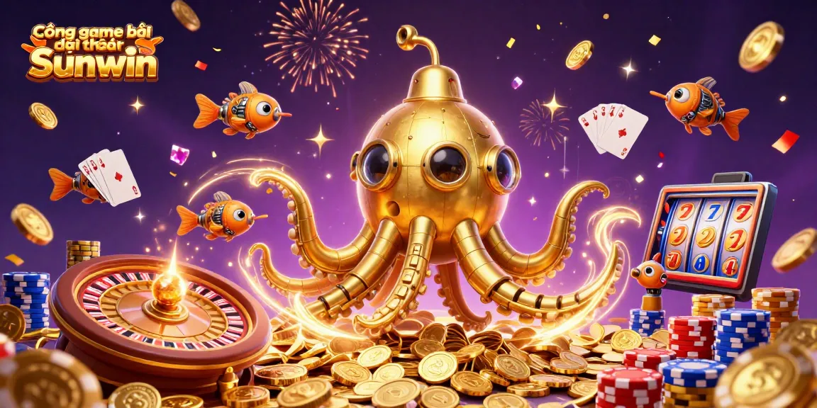 Cổng game bài đổi thưởng Sunwin depicts an immersive online gambling adventure with animated characters and vibrant casino elements.