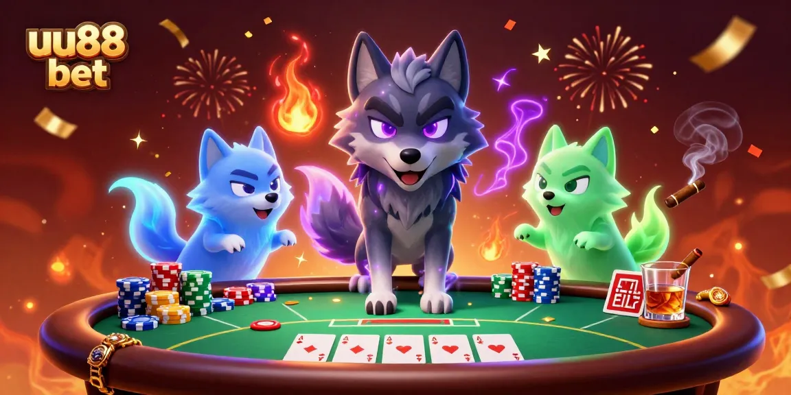 uu88 bet showcases a thrilling poker scene with ghostly wolves and dynamic elements.