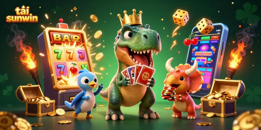 Play exciting games and win with tải sunwin featuring a T-Rex and casino chaos.