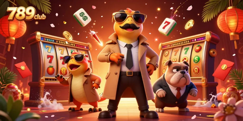 Engaging three raptors humorously disguised at a VIP casino lounge, with casino elements highlighting 789club.