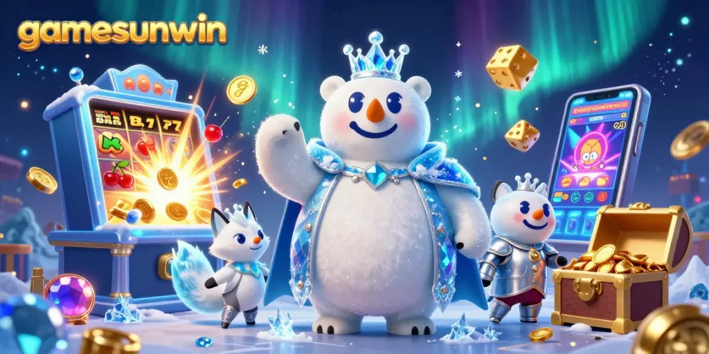 Spin and win at gamesunwin with vibrant casino entertainment featuring a playful ice king and a snow fox.